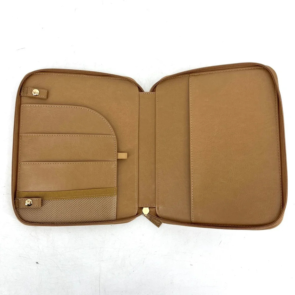 Tommy Hilfiger 7x9 Tan Leather Organizer Folio Portfolio Zippered Case Brown